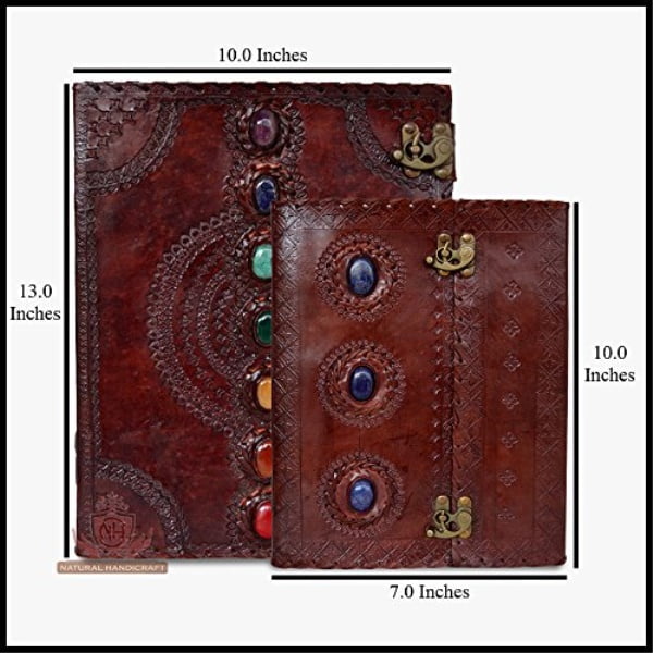 Seven Chakra Medieval Stone Leather Journal Book Set of Two Handbooks